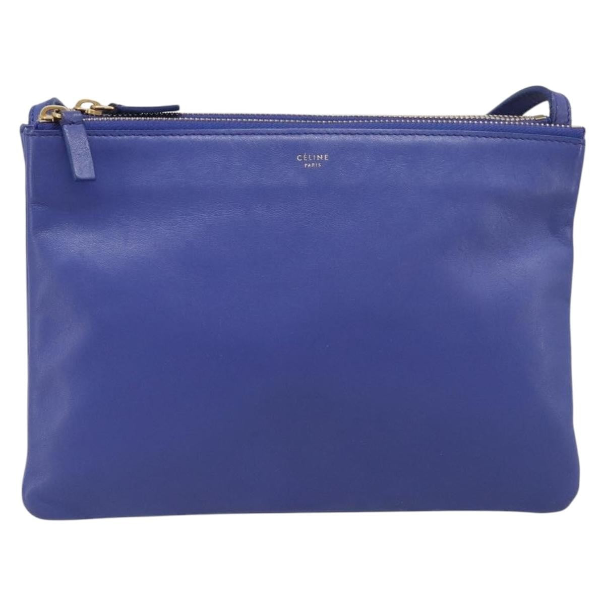 Celine Trio Leather Blue Leather Shoulder Bag Bag (Pre-Owned)