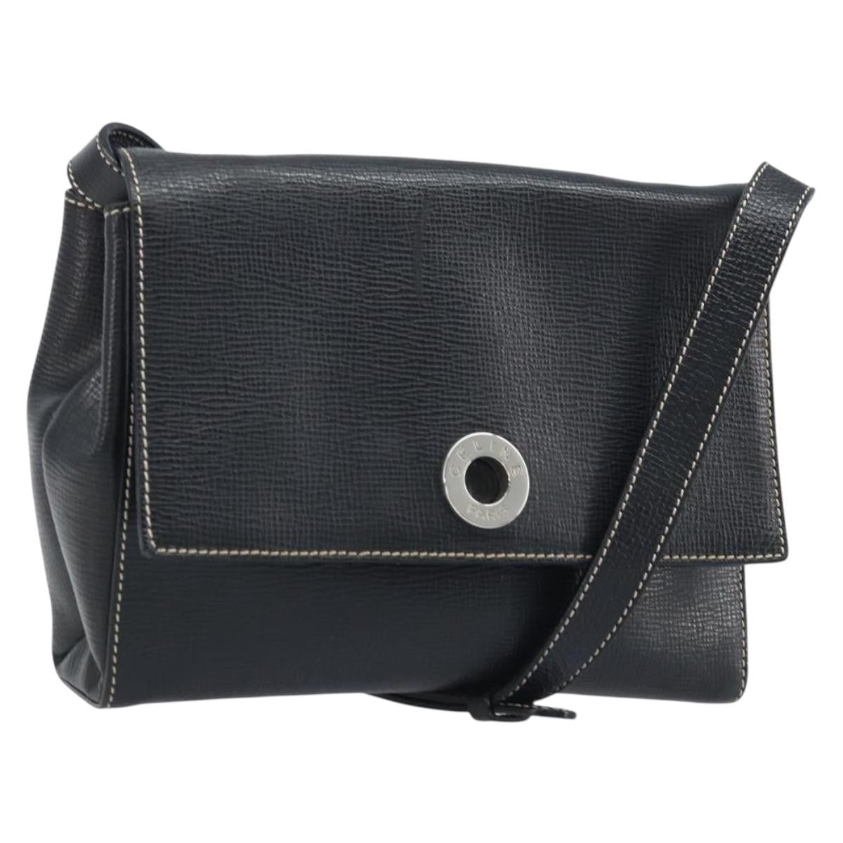 Celine Vintage Circle Logo Leather Black Leather Crossbody Bag Bag (Pre-Owned)