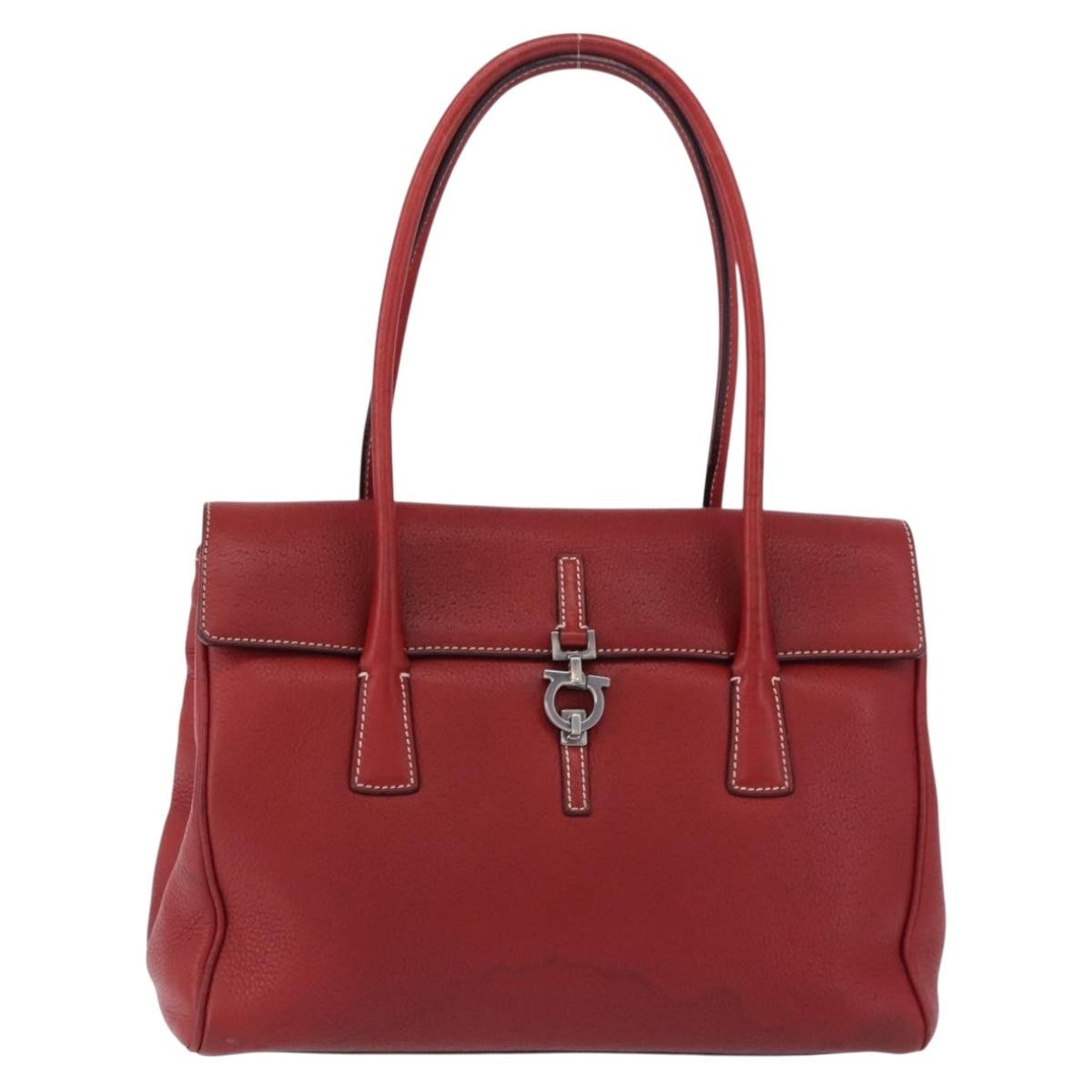 Salvatore Ferragamo Gancini Top Handle Leather Red Leather Handbag (Pre-Owned)