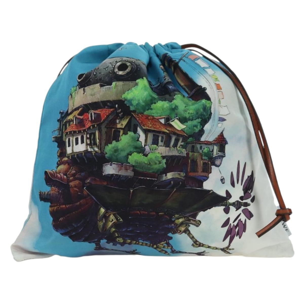 Loewe Paula Drawstring Printed Canvas Blue Canvas Clutche & Pouche Bag (Pre-Owned)