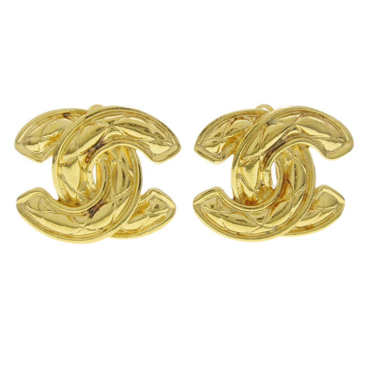 Chanel Cc Clip-On Metal Gold Gold_Plated Earrings Jewelry (Pre-Owned)