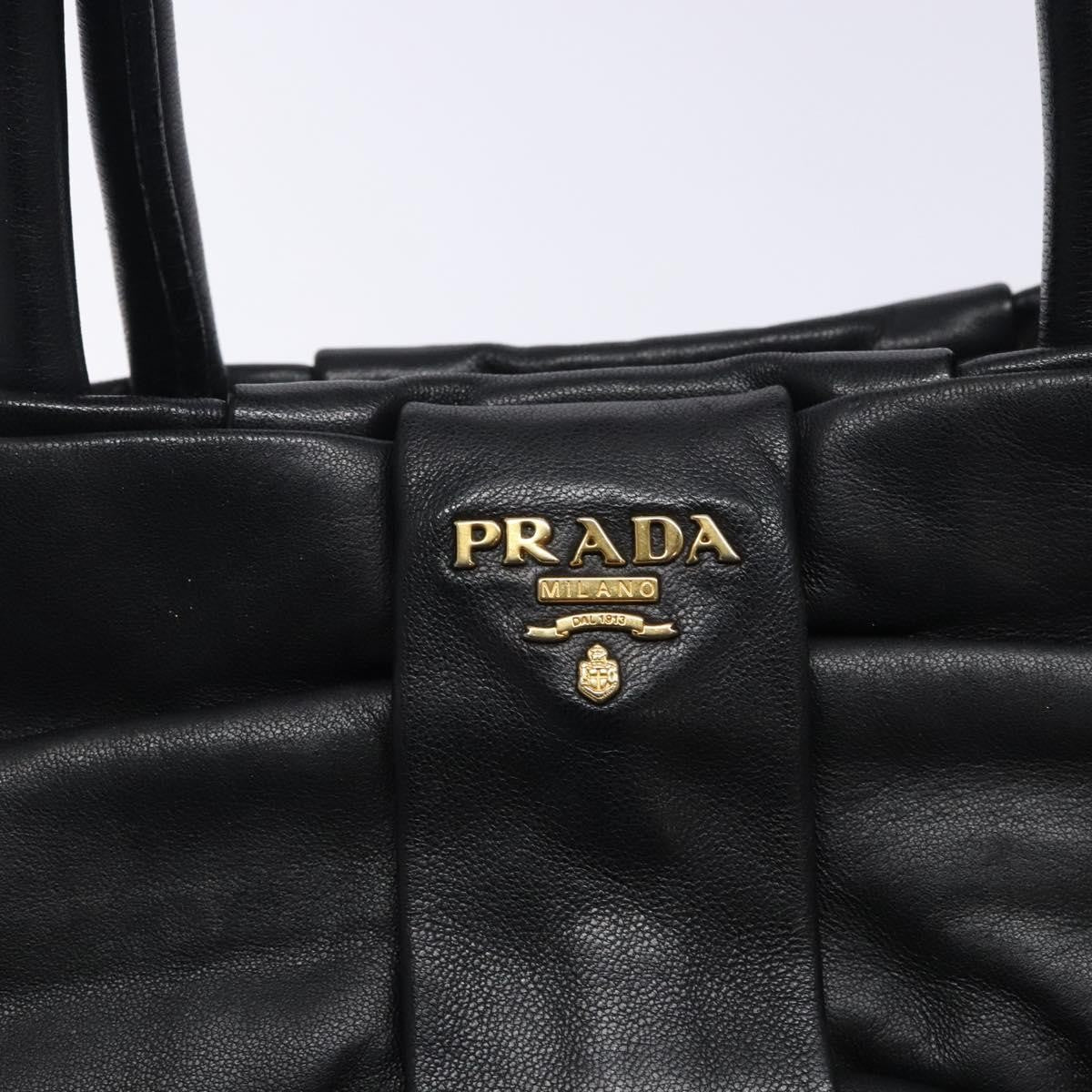 Prada Bow Tote Leather Black Leather Tote Bag Bag (Pre-Owned)