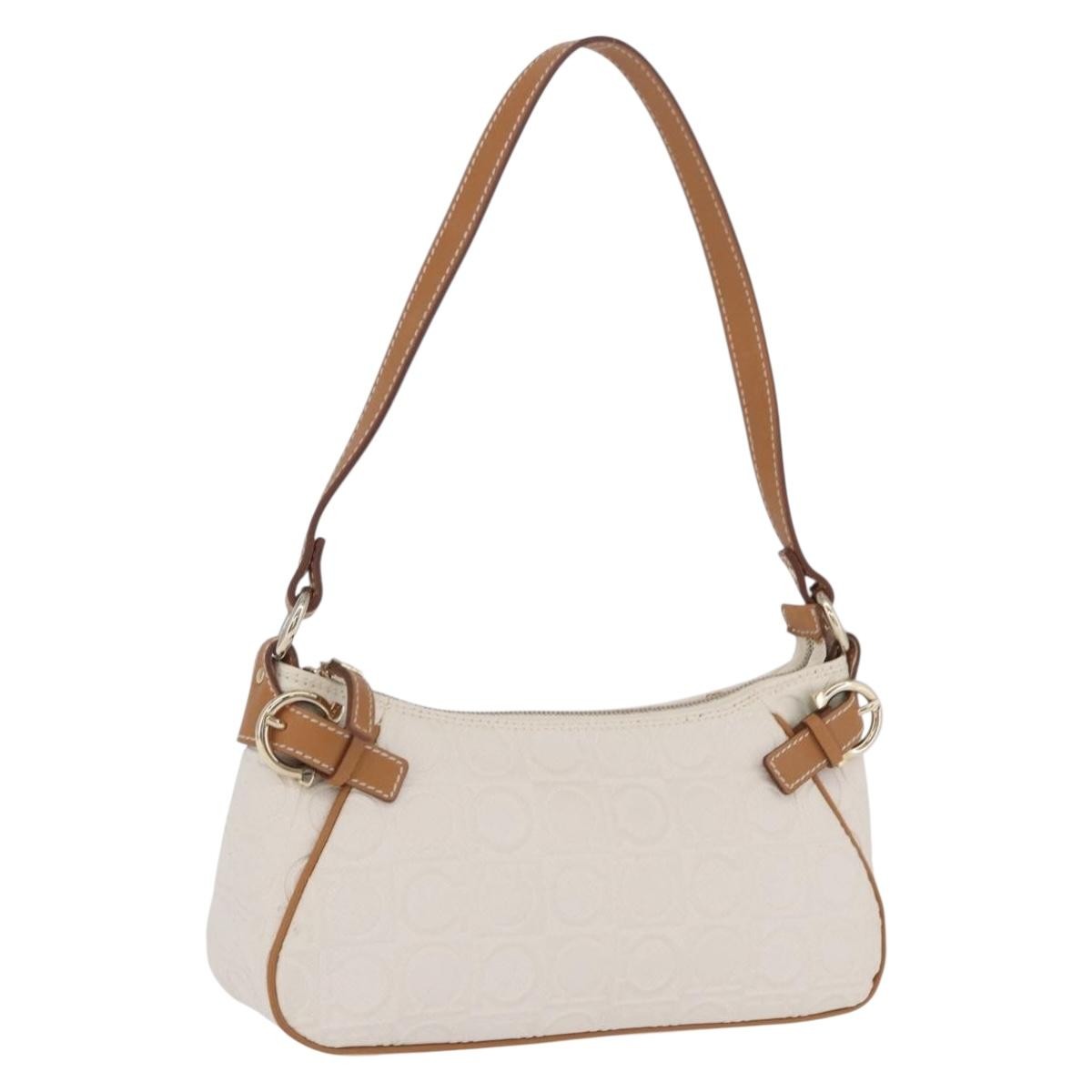 Salvatore Ferragamo Gancini Canvas And Leather White Canvas Clutche & Pouche Bag (Pre-Owned)