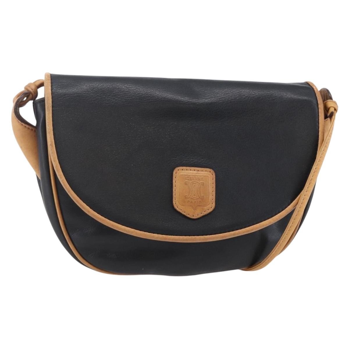 Celine Flap Shoulder Leather Black Leather Shoulder Bag Bag (Pre-Owned)