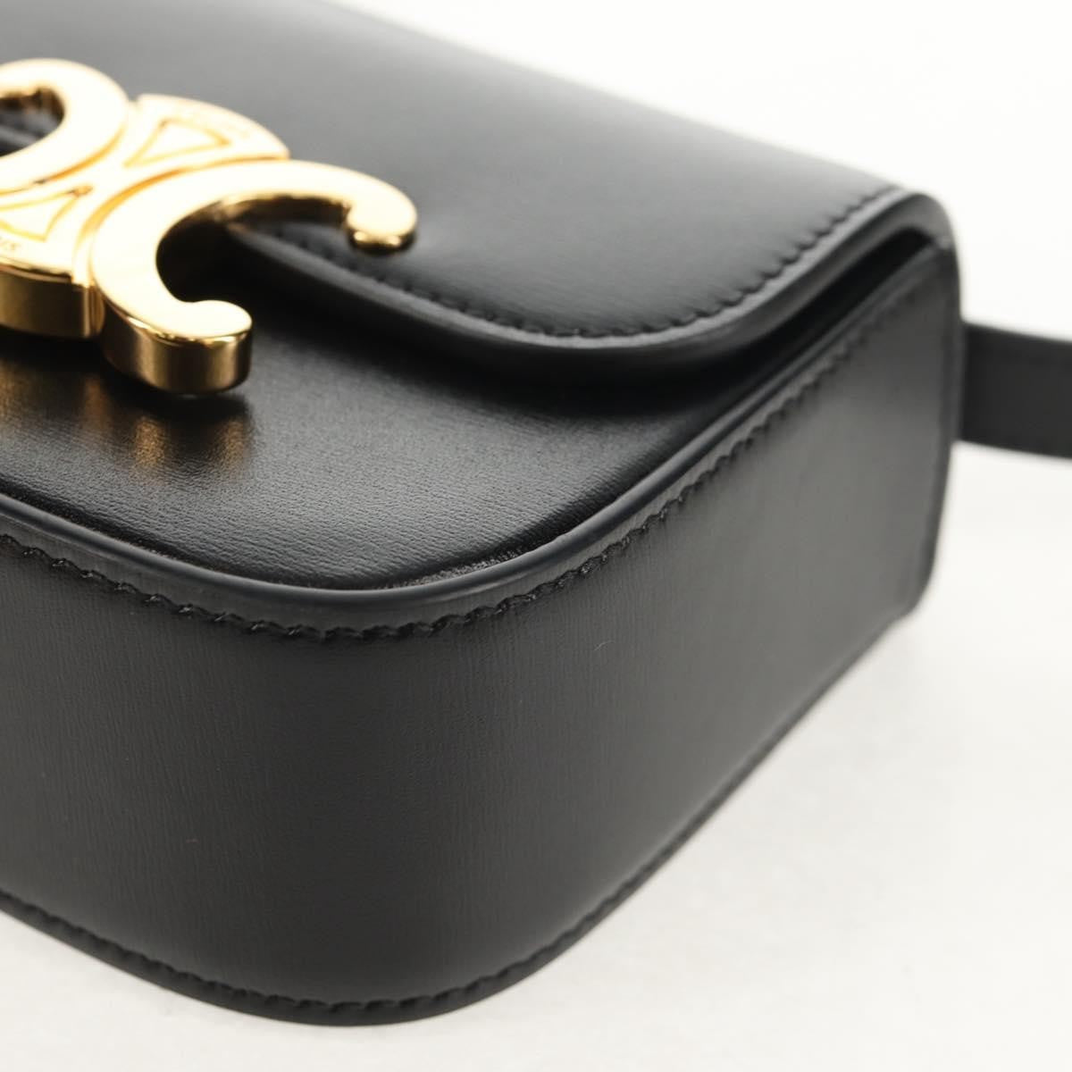 Celine Vintage Triomphe Shoulder Leather Black Leather Handbag (Pre-Owned)