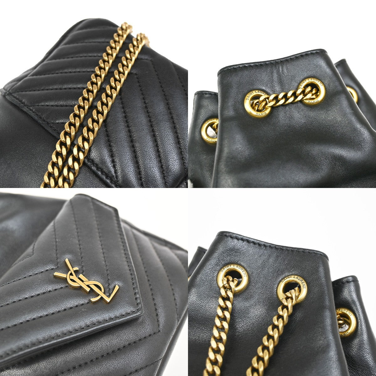 Saint Laurent Joe Bucket Matelasse Chevron Leather Black Leather Handbag (Pre-Owned)