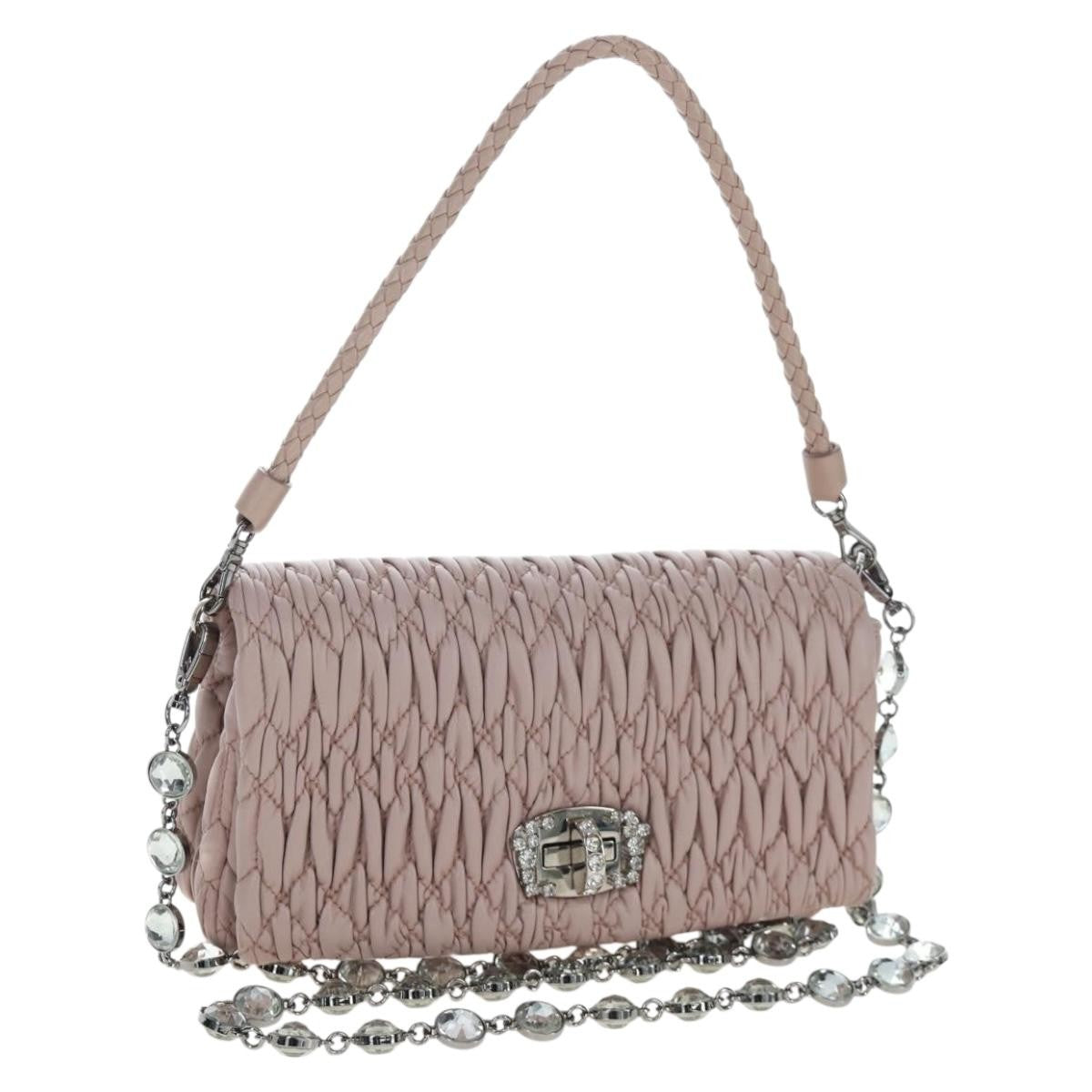 Miu Miu Crystal Clutch Matelasse Leather Pink Leather Clutche & Pouche Bag (Pre-Owned)