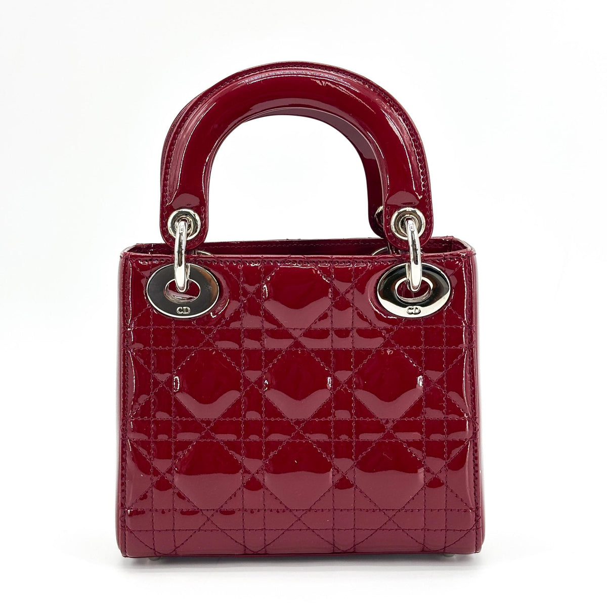 Christian Dior Lady Dior Cannage Stitch Patent Red Patent_Leather Handbag (Pre-Owned)