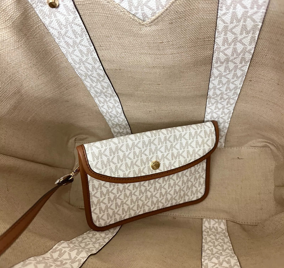 Michael Kors Eva MK Signature PVC Nylon Large tote with Pouch