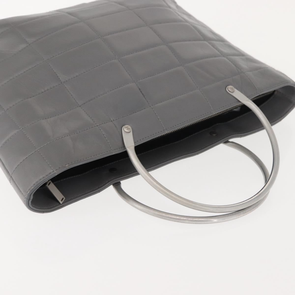 Chanel Vintage Chocolate Bar Metal Ring Tote Quilted Lambskin Gray Leather Tote Bag Bag (Pre-Owned)