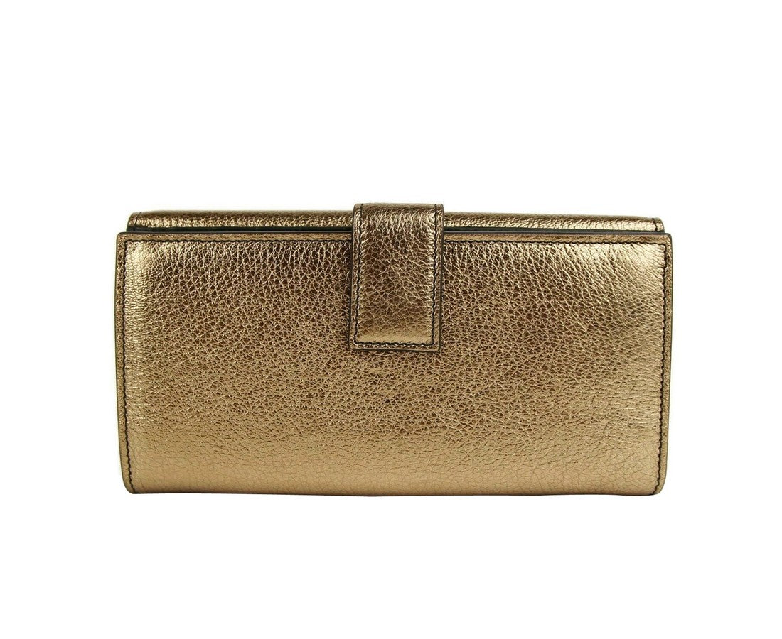 Alexander McQueen Women's Gold Metallic Leather Flap With Skull Wallet