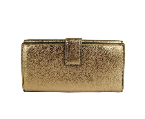 Alexander McQueen Women's Gold Metallic Leather Flap With Skull Wallet