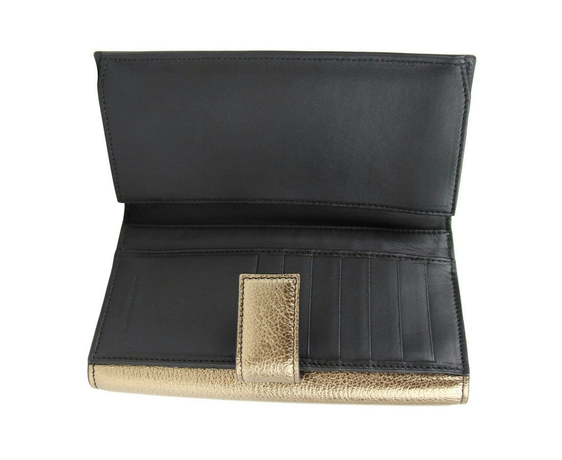 Alexander McQueen Women's Gold Metallic Leather Flap With Skull Wallet