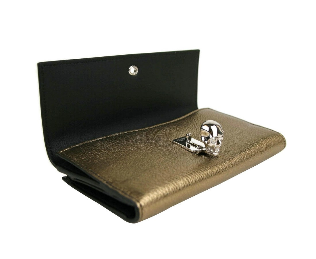 Alexander McQueen Women's Gold Metallic Leather Flap With Skull Wallet