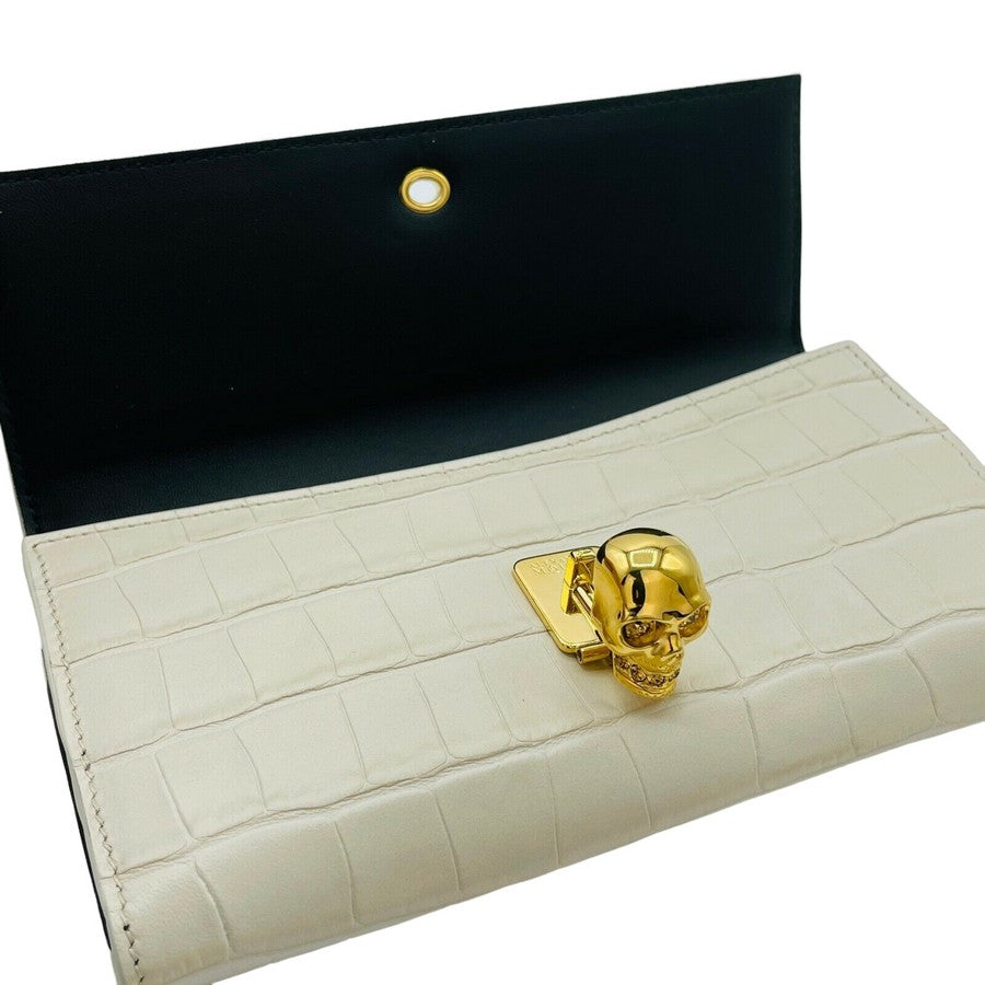 Alexander McQueen Off White Croc-embossed Leather Skull Wallet