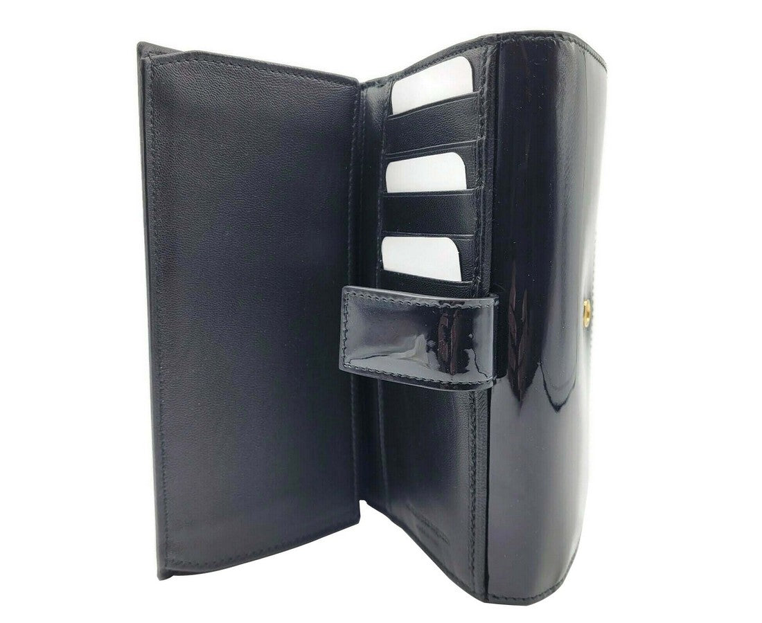 Alexander McQueen Women's Dark Navy Patent Leather Continental Wallet
