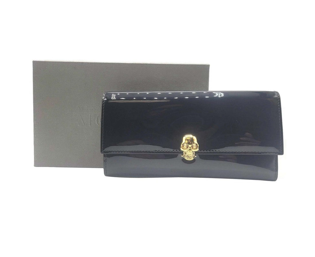 Alexander McQueen Women's Dark Navy Patent Leather Continental Wallet
