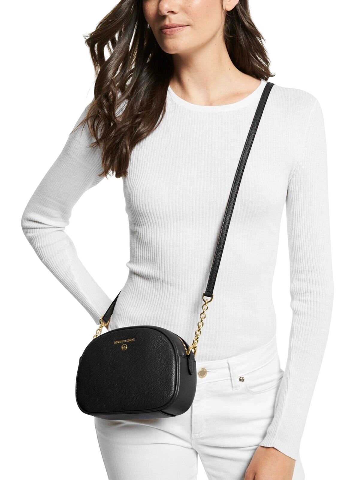 Michael Kors Jet Set Charm Small Pebbled Leather Oval Camera Crossbody Bag