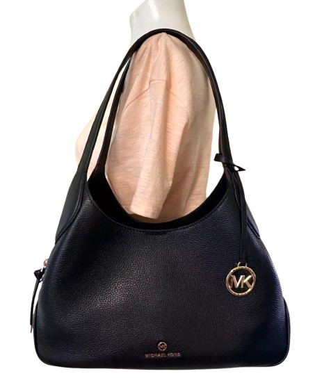 Michael Kors Kelsey Pebbled Leather MK Signature Large Shoulder Bag Purse