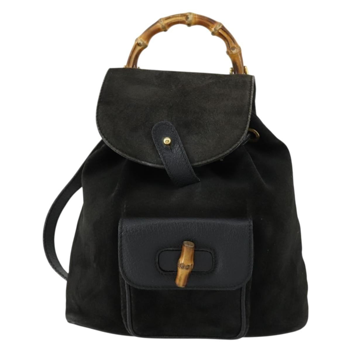 Gucci Vintage Bamboo Suede Black Leather Backpack Bag (Pre-Owned)