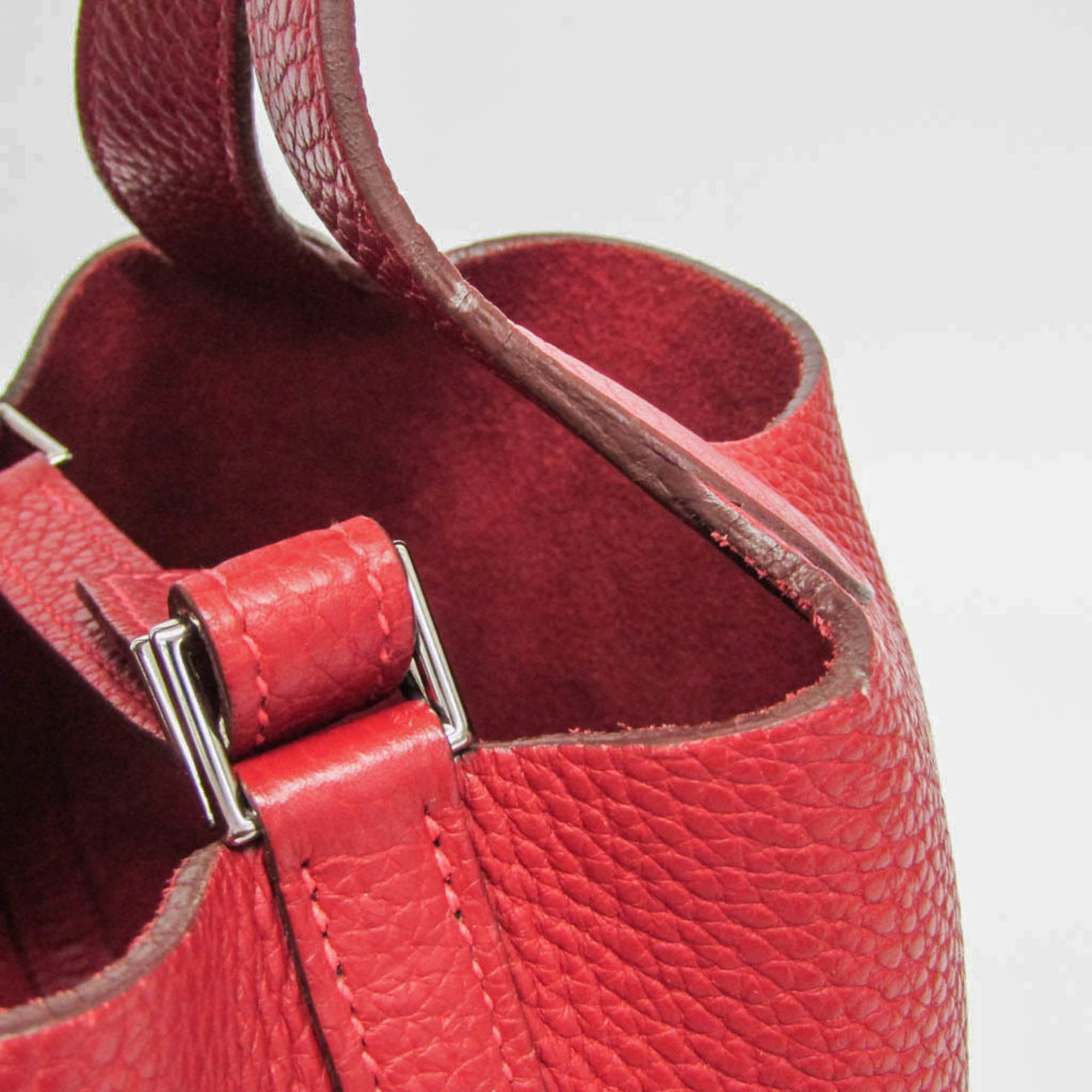 Hermes Picotin Clemence Red Leather Handbag (Pre-Owned)