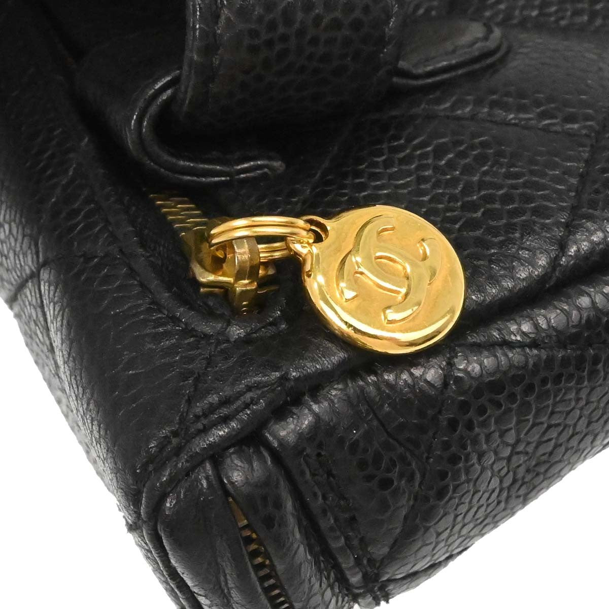 Chanel Vintage Zip Belt Quilted Caviar Black Leather Shoulder Bag Bag (Pre-Owned)