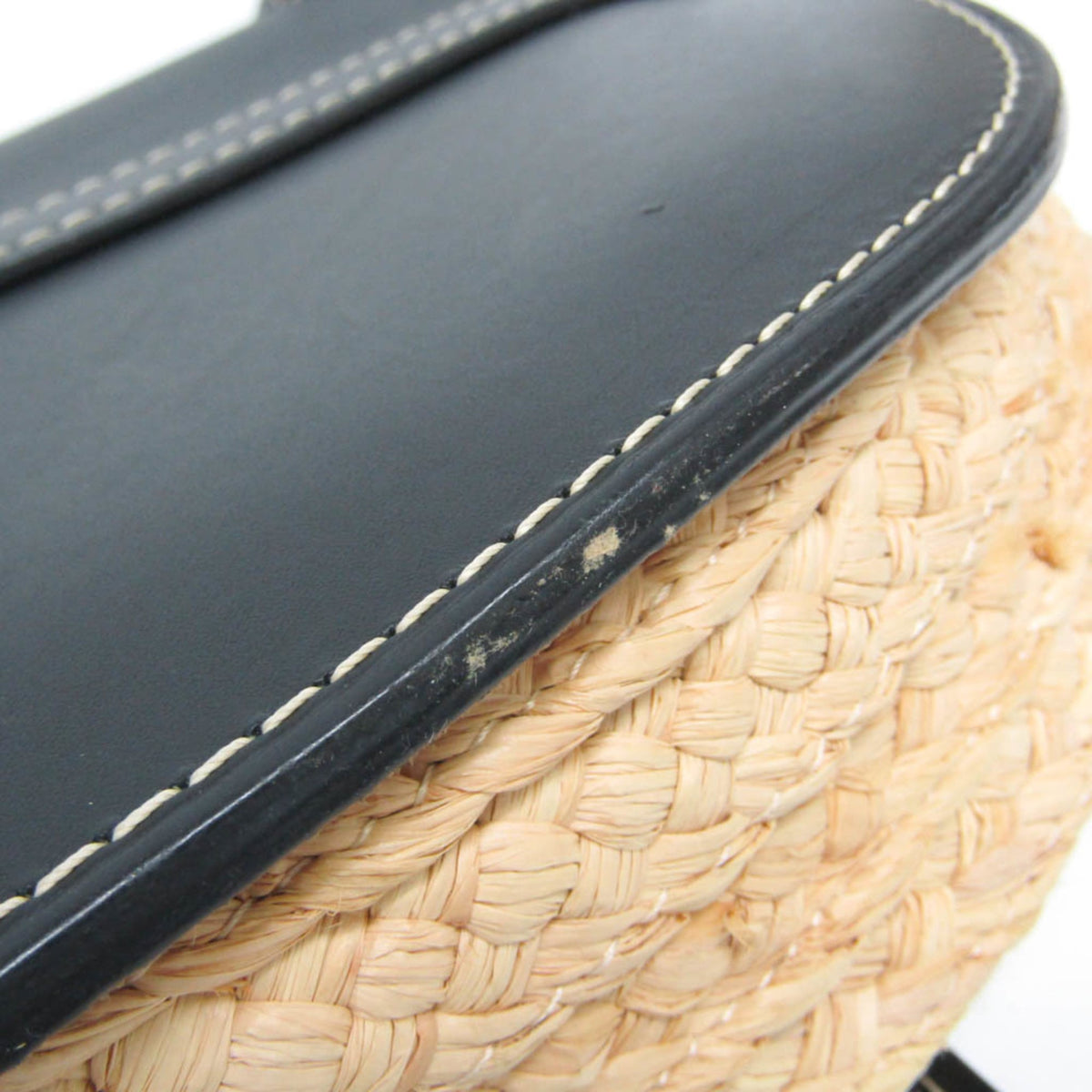 Loewe Gate Leather Leather With Raffia Black Leather Shoulder Bag Bag (Pre-Owned)