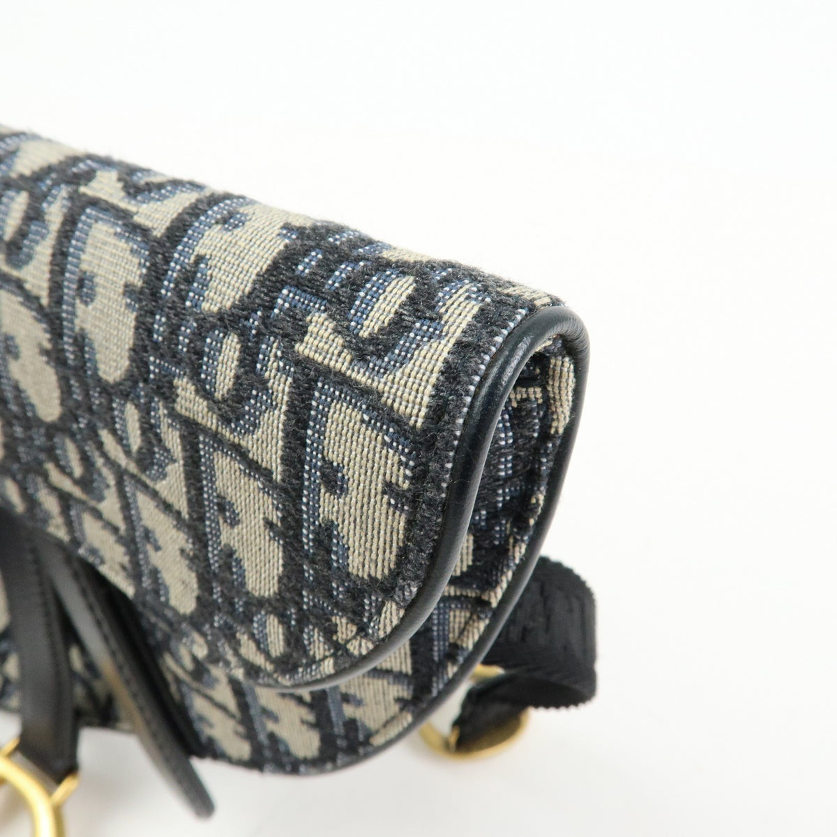Christian Dior Saddle Belt Oblique Canvas Navy Canvas Handbag (Pre-Owned)