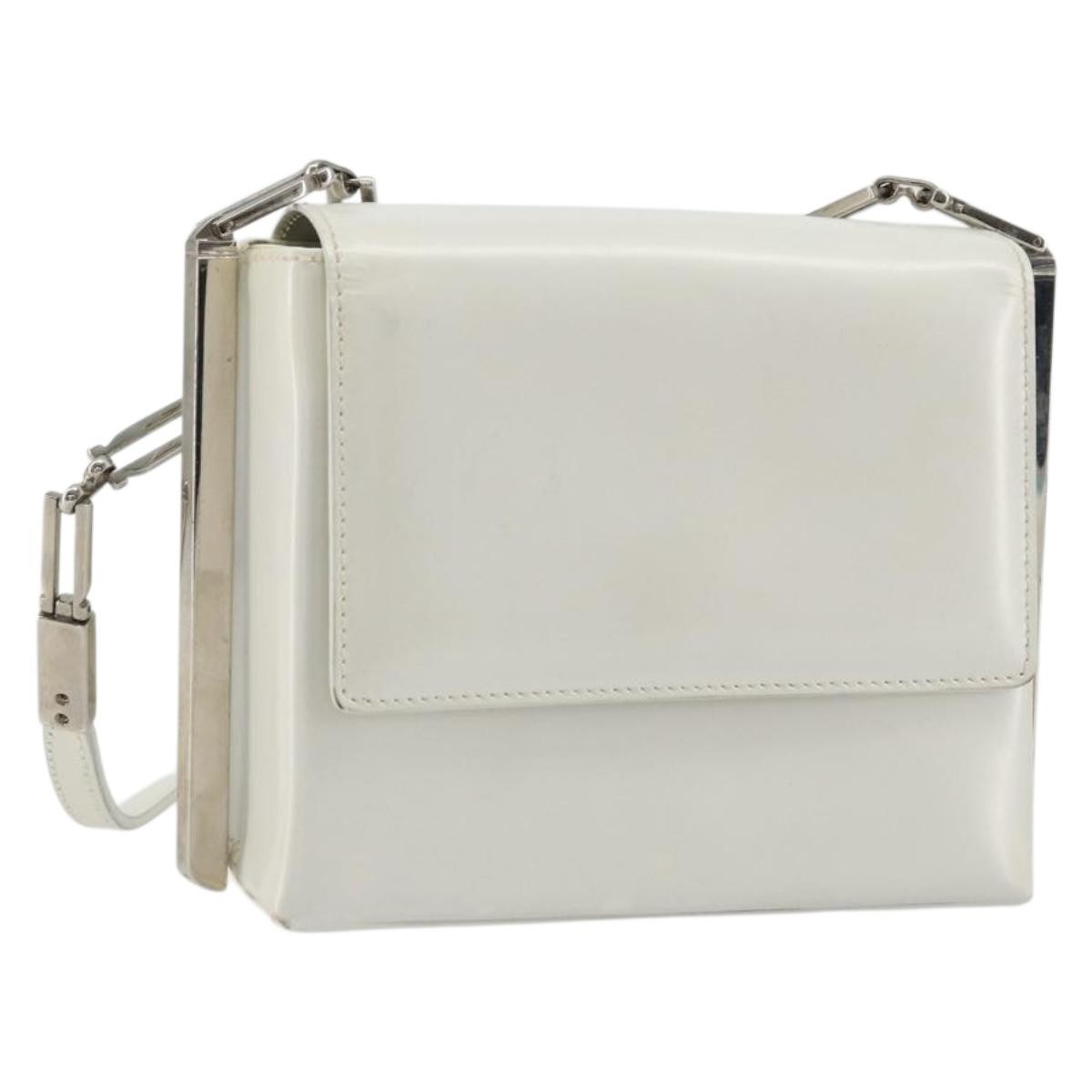 Salvatore Ferragamo Vintage Chain Patent Leather White Patent_Leather Shoulder Bag Bag (Pre-Owned)