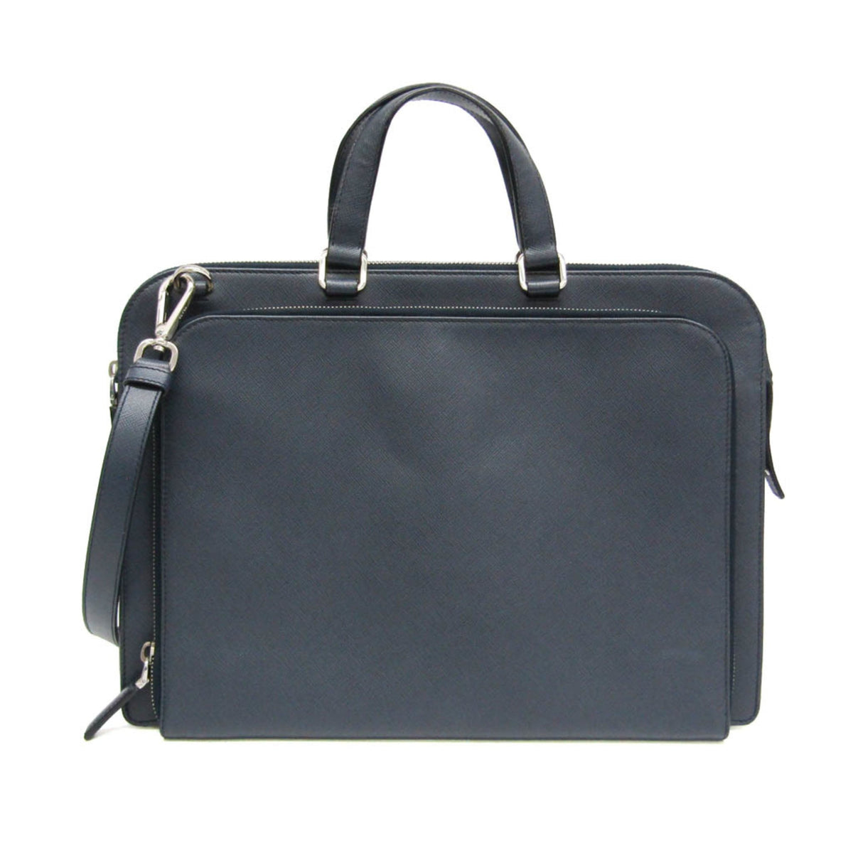 Prada Convertible Travel Saffiano Leather Navy Leather Briefcase Bag (Pre-Owned)