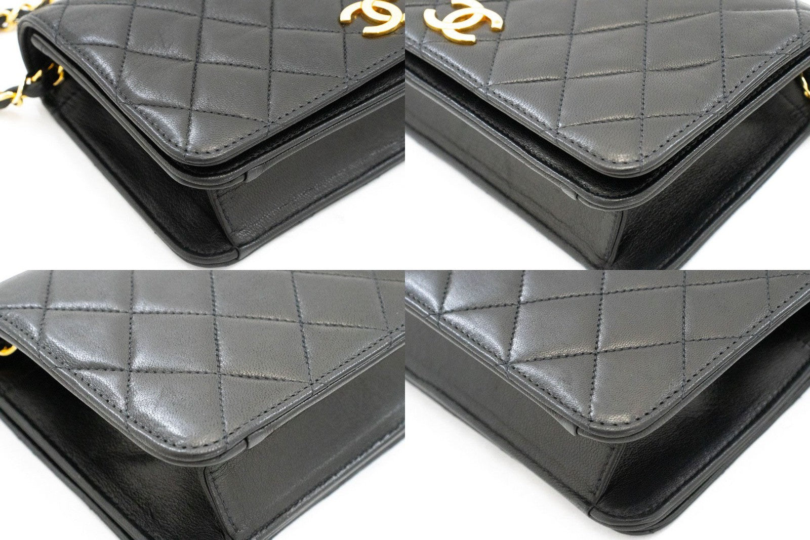 Chanel Vintage Full Flap Quilted Lambskin Black Leather Shoulder Bag Bag (Pre-Owned)