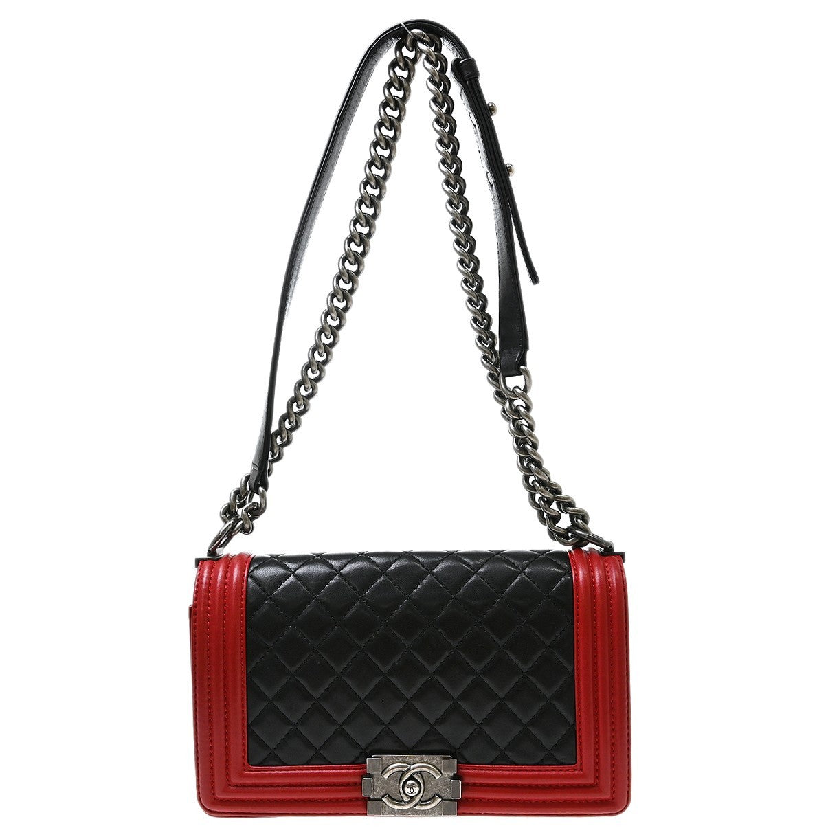 Chanel Boy Lambskin Black Leather Shoulder Bag Bag (Pre-Owned)