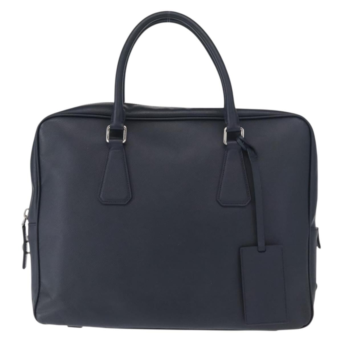 Prada Convertible Zip Around Saffiano Leather Navy Leather Briefcase Bag (Pre-Owned)