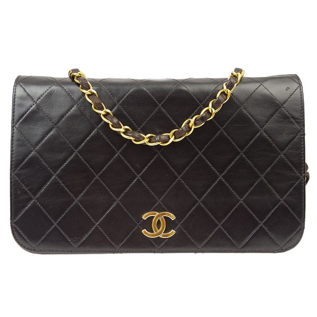 Chanel Vintage Classic Single Flap Quilted Lambskin Black Leather Shoulder Bag Bag (Pre-Owned)