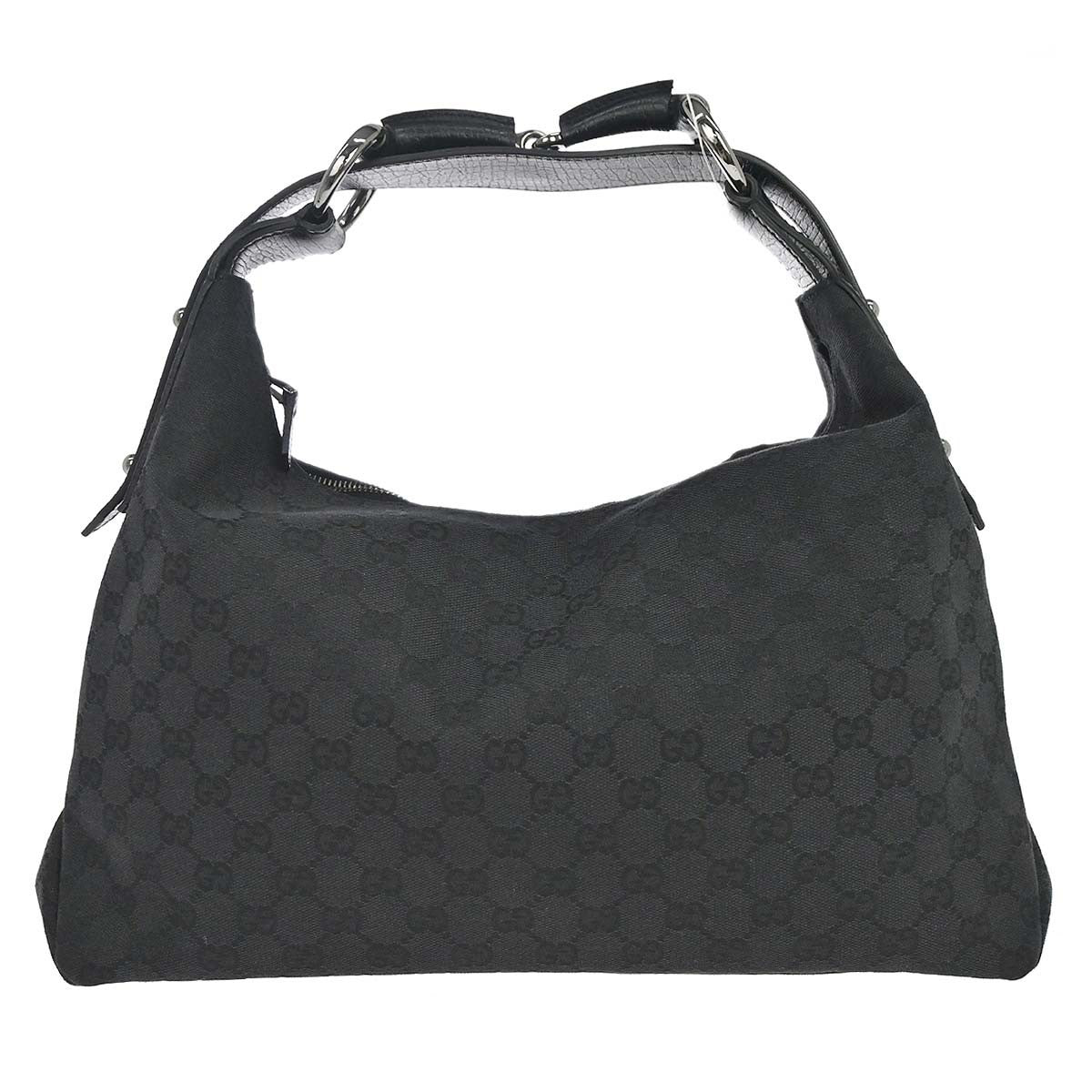 Gucci Horsebit Hobo Gg Canvas Black Canvas Handbag (Pre-Owned)