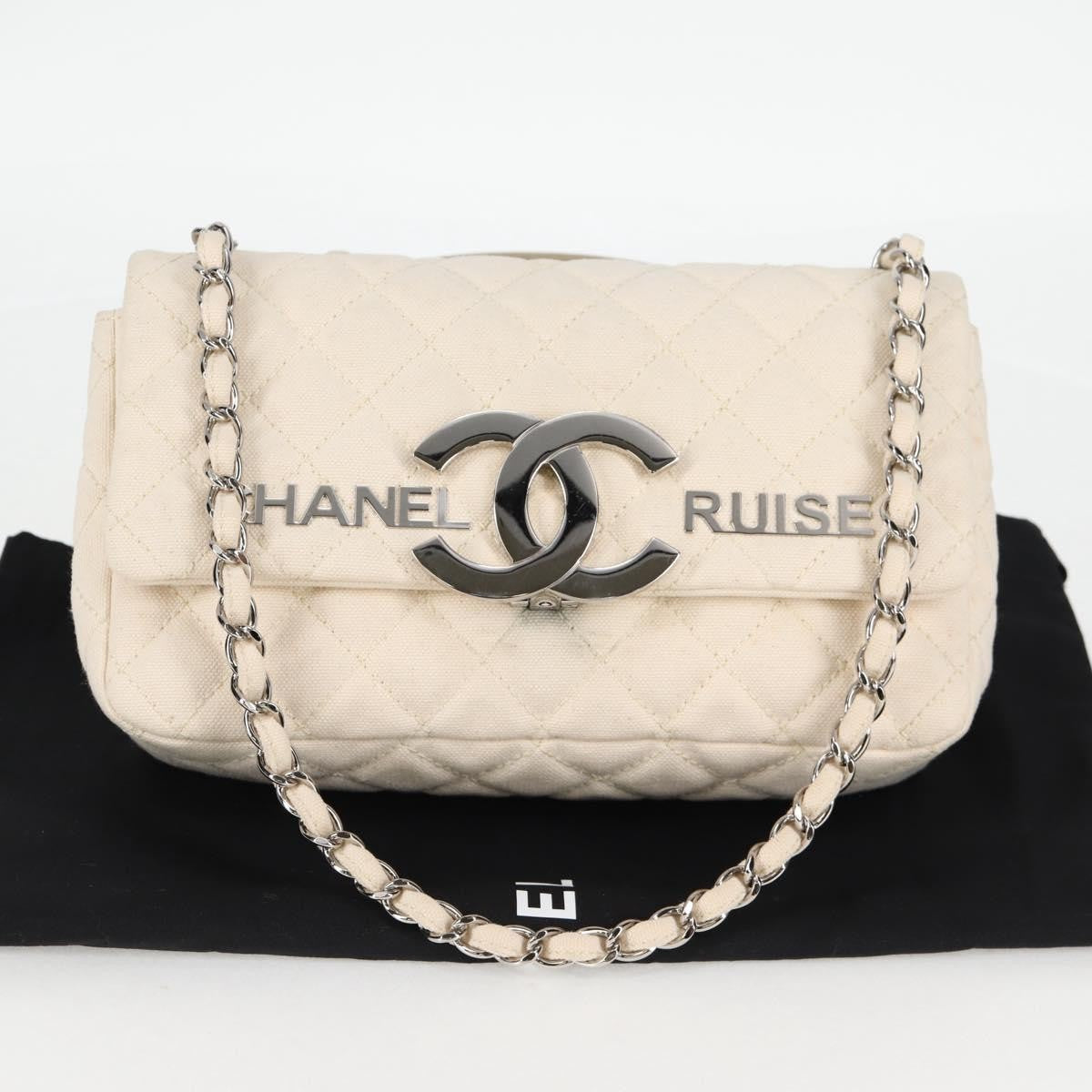 Chanel Cruise Flap Quilted Canvas White Canvas Handbag (Pre-Owned)