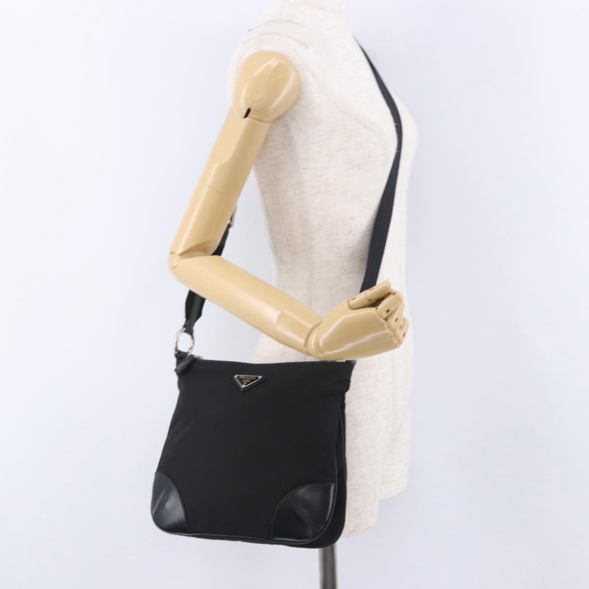 Prada Zip Messenger Tessuto With Leather Black Nylon Handbag (Pre-Owned)