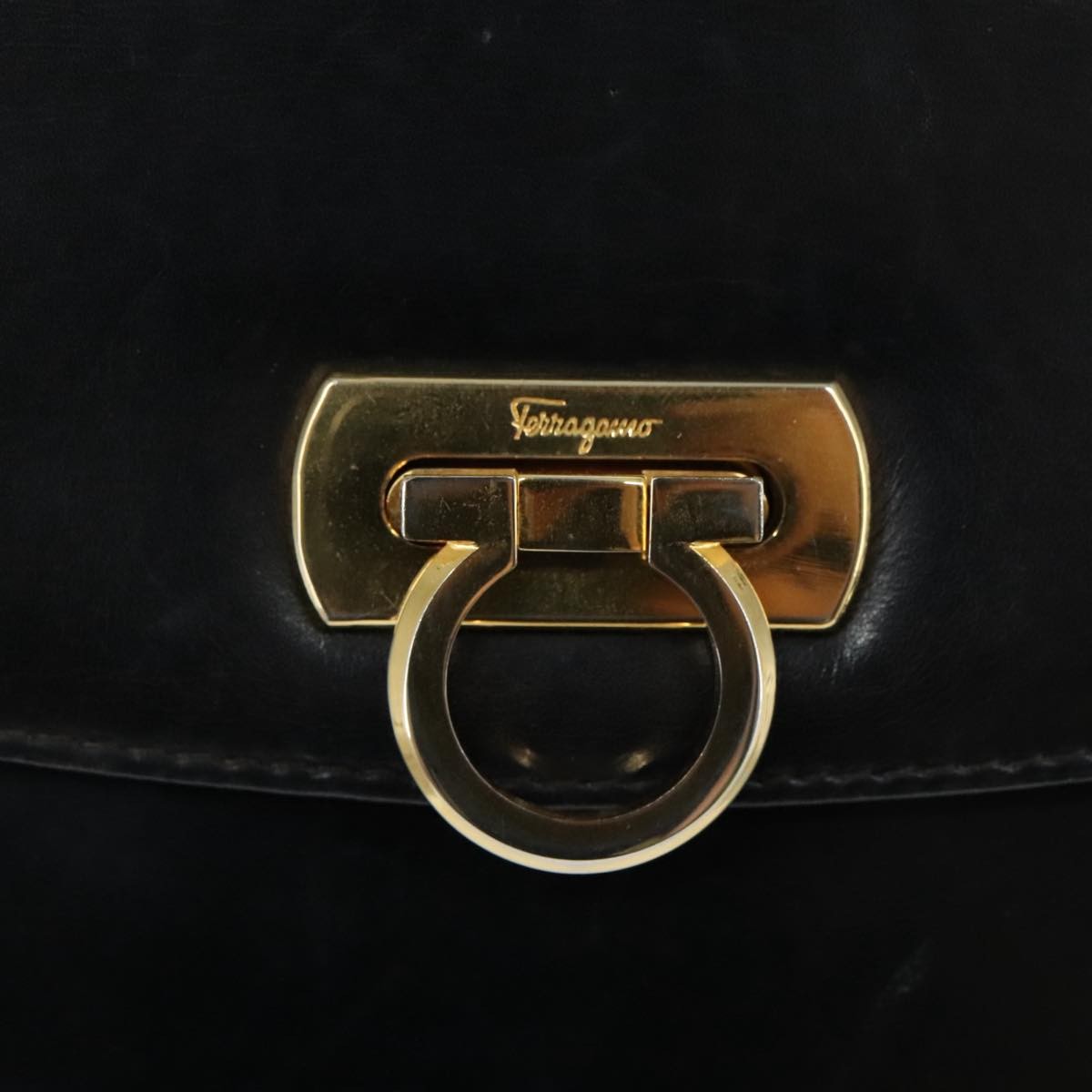 Salvatore Ferragamo Gancini Flap Leather Black Leather Shoulder Bag Bag (Pre-Owned)