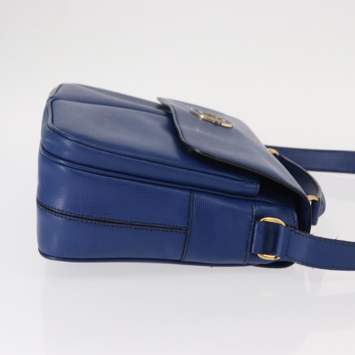Celine Vintage Circle Logo Leather Blue Leather Shoulder Bag Bag (Pre-Owned)