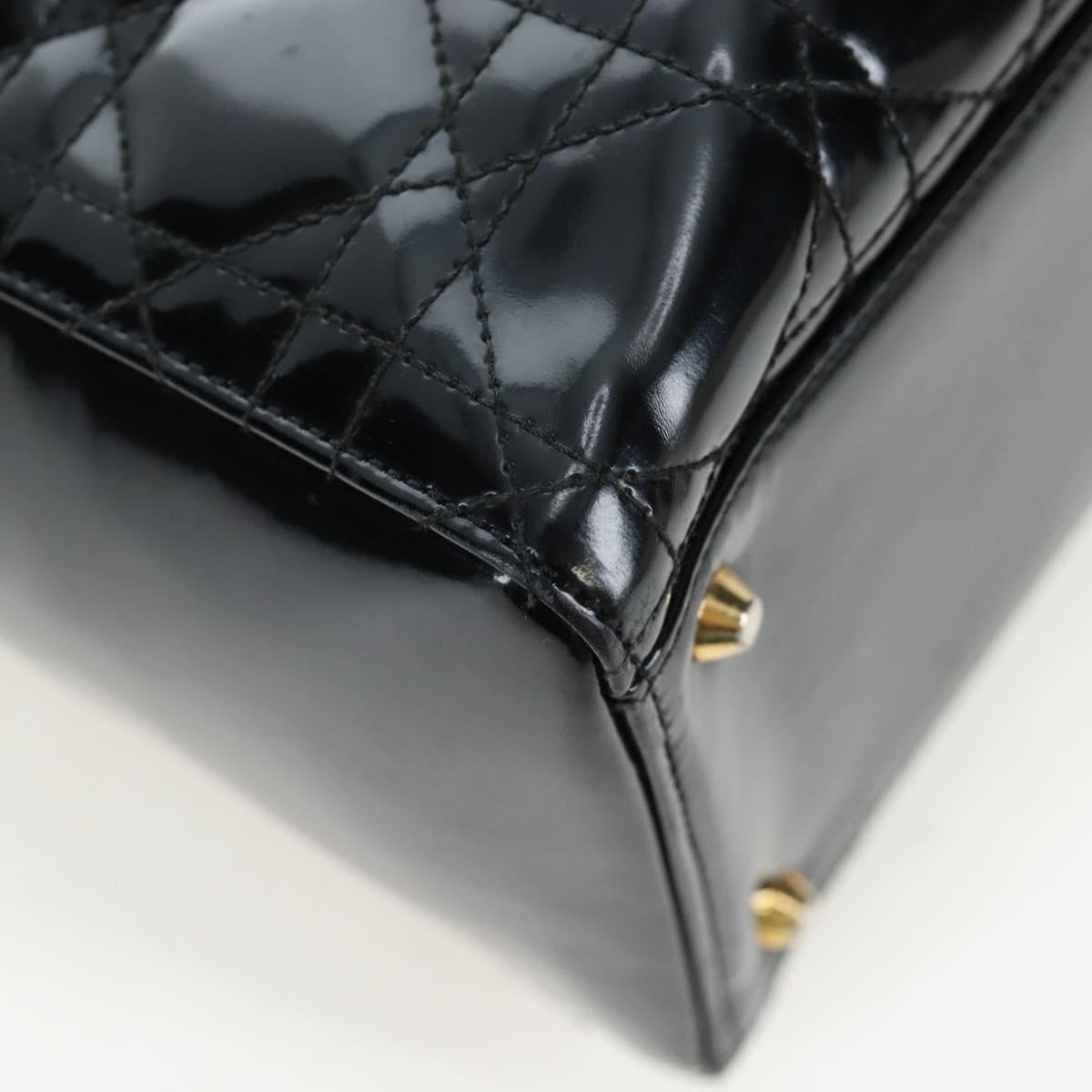 Christian Dior Lady Dior Cannage Black Patent_Leather Handbag (Pre-Owned)