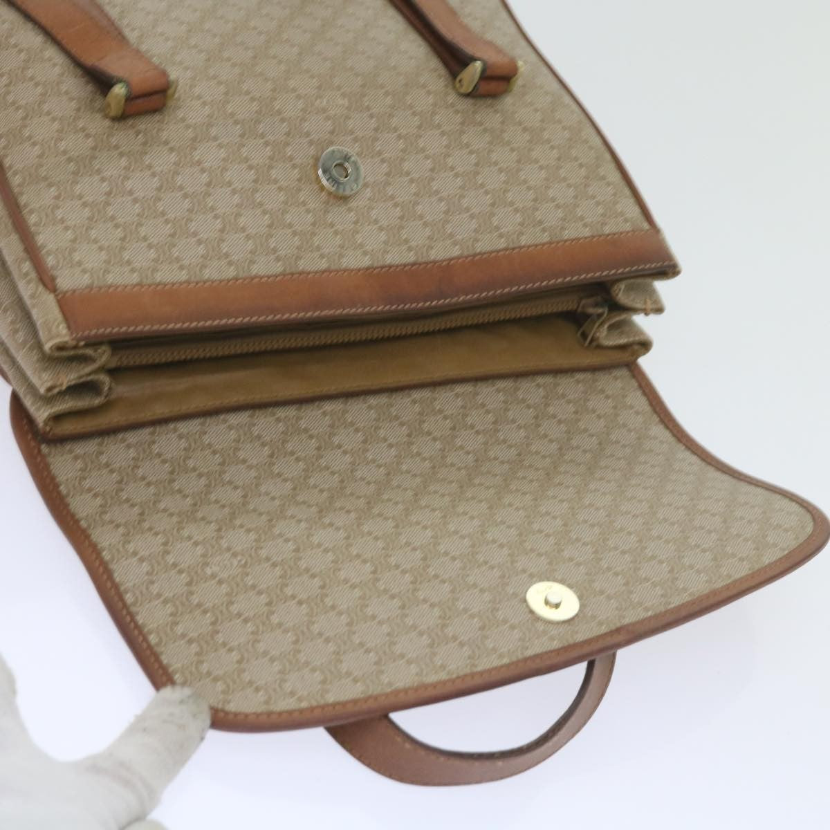 Celine Vintage Macadam Canvas And Leather Beige Canvas Handbag (Pre-Owned)