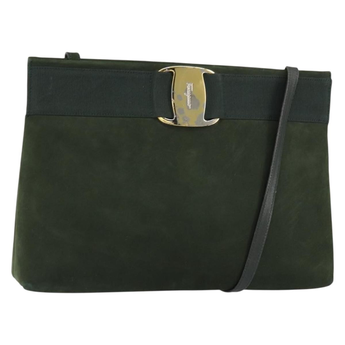 Salvatore Ferragamo Vala Suede Khaki Suede Shoulder Bag Bag (Pre-Owned)