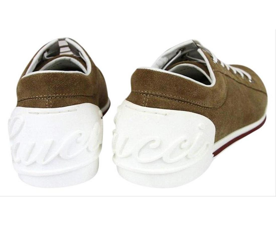 Gucci Women's Brown Leather / Suede Trainer with Script Logo Sneaker 281017 CBB00 2309