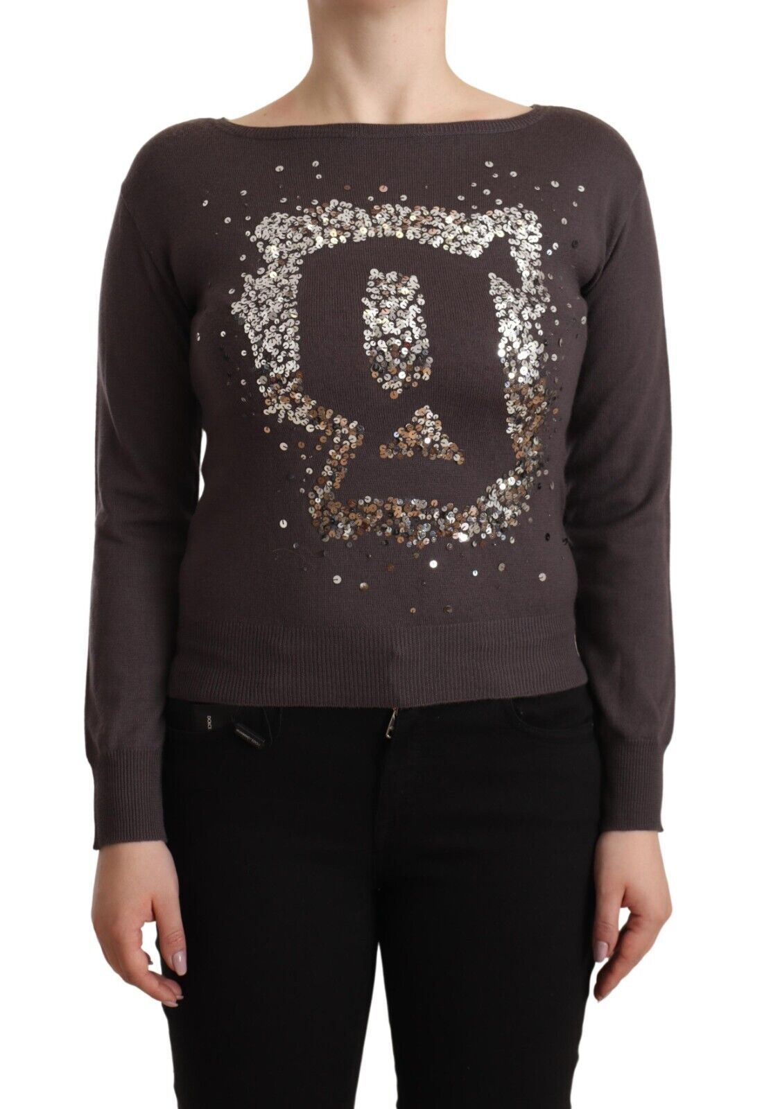 John Galliano Brown Wool Sequined Long Sleeves Pullover Women's Sweater