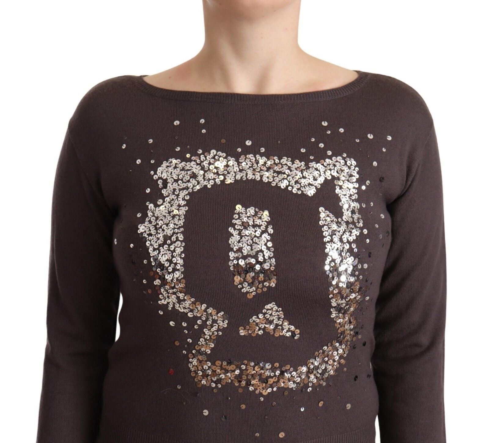John Galliano Brown Wool Sequined Long Sleeves Pullover Women's Sweater
