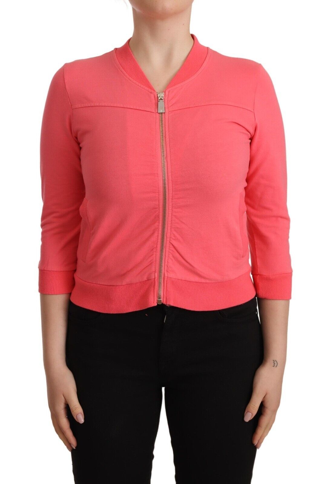 Blumarine Pink 3/4 Sleeve Zip Embellished Women's Sweater