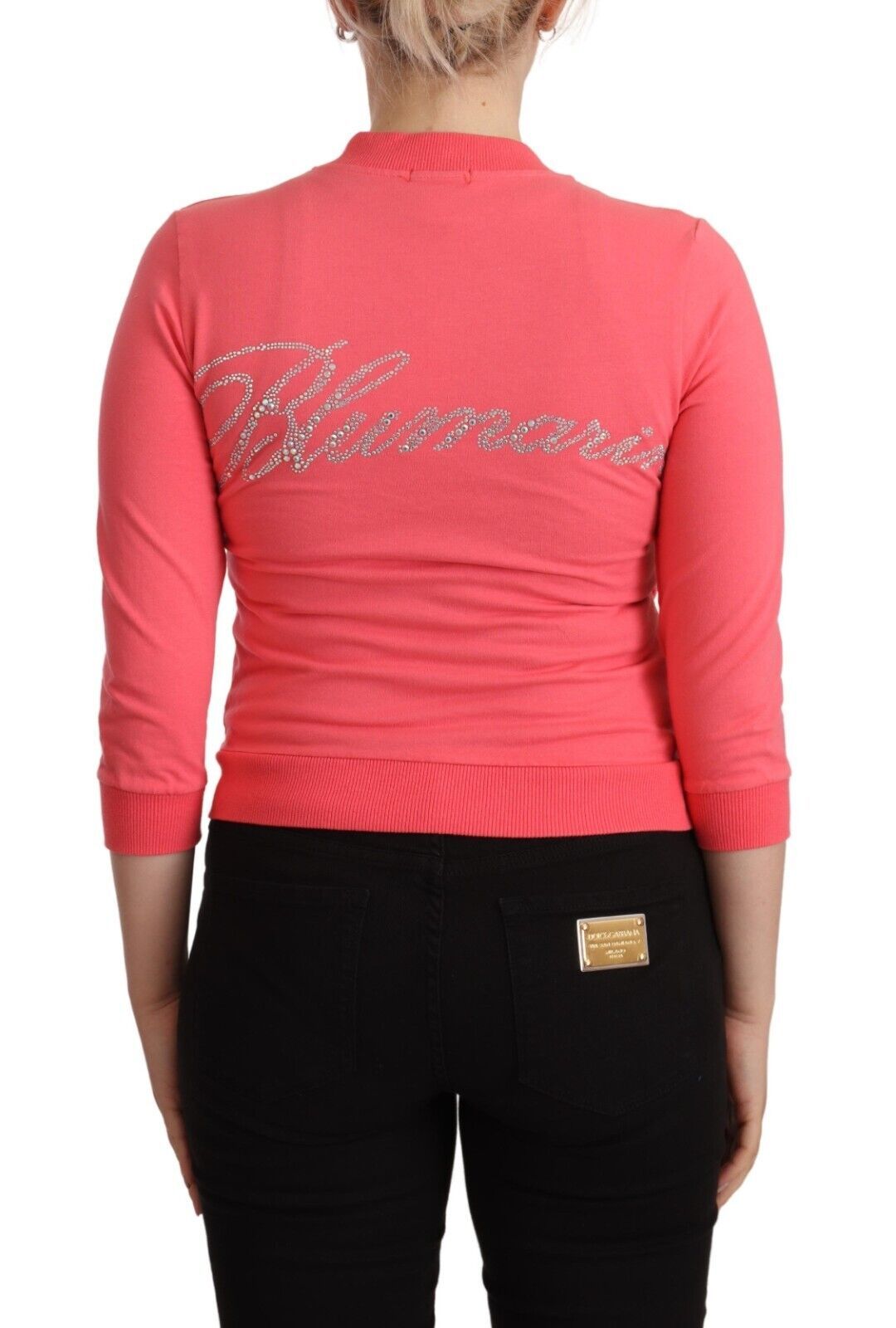 Blumarine Pink 3/4 Sleeve Zip Embellished Women's Sweater