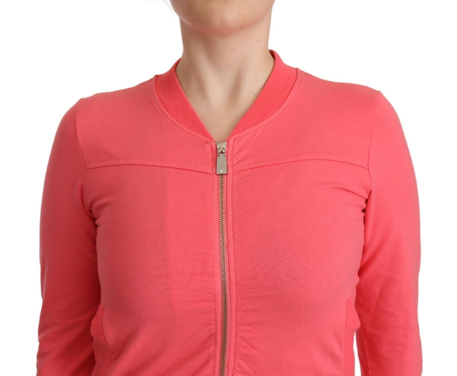 Blumarine Pink 3/4 Sleeve Zip Embellished Women's Sweater