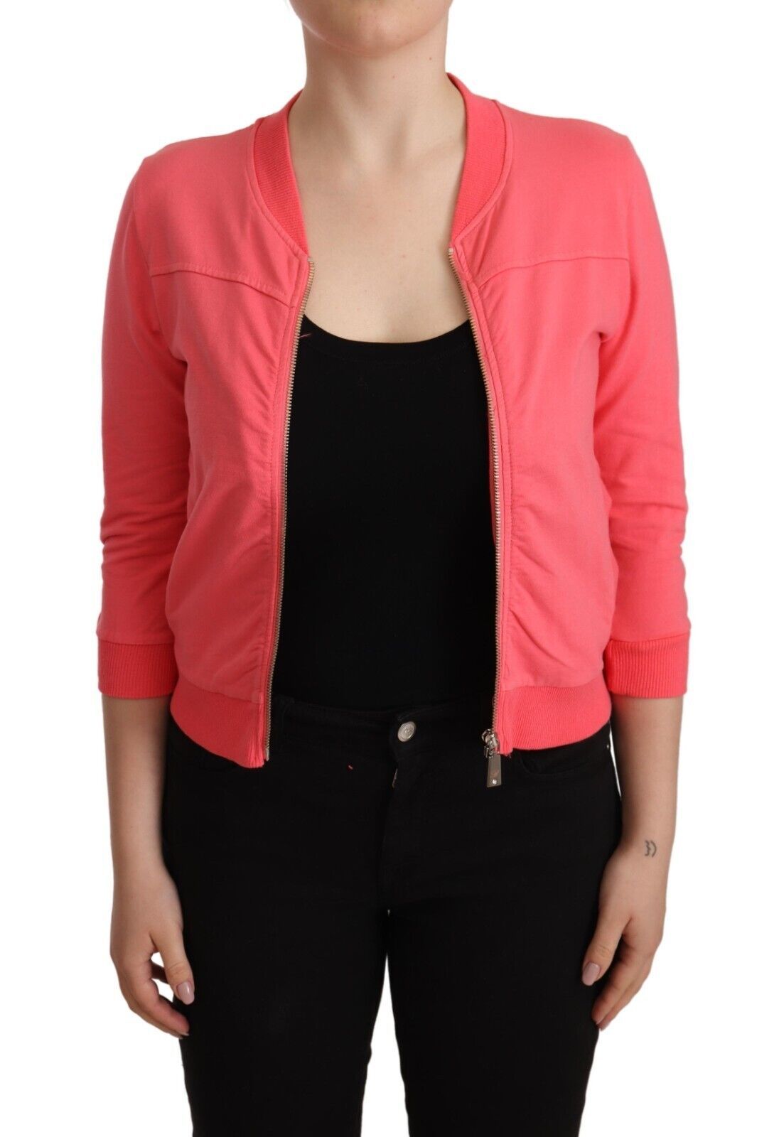 Blumarine Pink 3/4 Sleeve Zip Embellished Women's Sweater