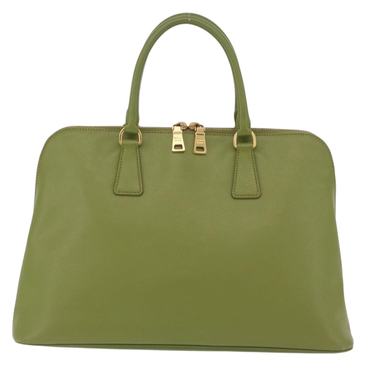 Prada Promenade Saffiano Leather Green Leather Handbag (Pre-Owned)